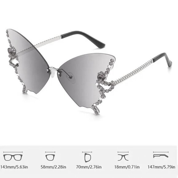 Sunglasses Butterfly Rhinestone Shades Fairy Fantasy Fun Trendy Stylish Yellow - Picture 2 of 2